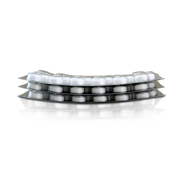Three blister packs of Alka® Tabs by Fisa Health, containing white round sodium bicarbonate tablets, stacked against a plain light background. Available at Fisa Health.