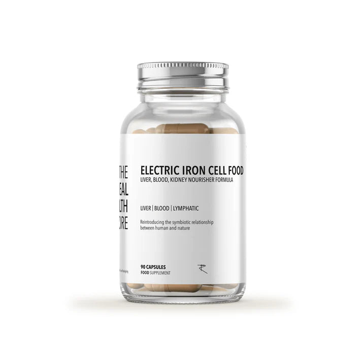 FISA Health Electric Iron Cell Food (Liver, Blood, Kidney) Nourish Formula features a bottle of 90 capsules containing iron-rich herbs, available at Fisa Health.