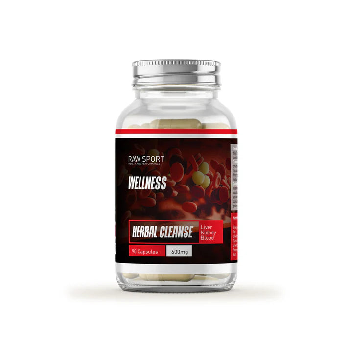 A bottle of Raw Sport Liver, Kidney, Blood - Ironise Herbal Cleanse (90 caps) with a silver lid and a red and black label, available at Fisa Health.