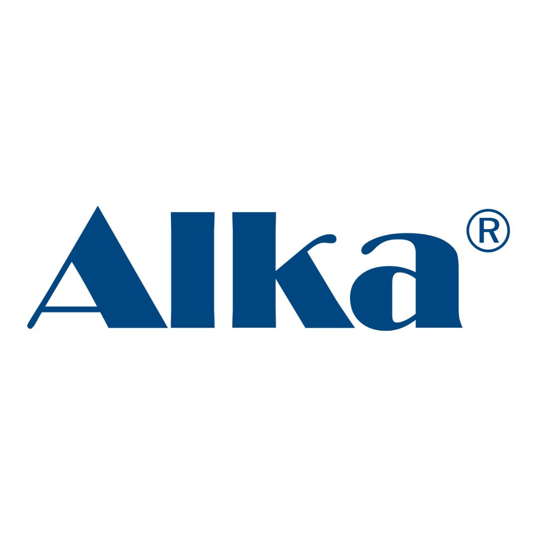 The image shows the Alka logo in dark blue text with a registered trademark symbol on a white background.