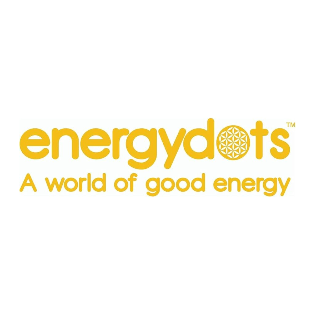 Yellow energydots logo with a geometric dot design in the o and the tagline A world of good energy below, all on a white background.