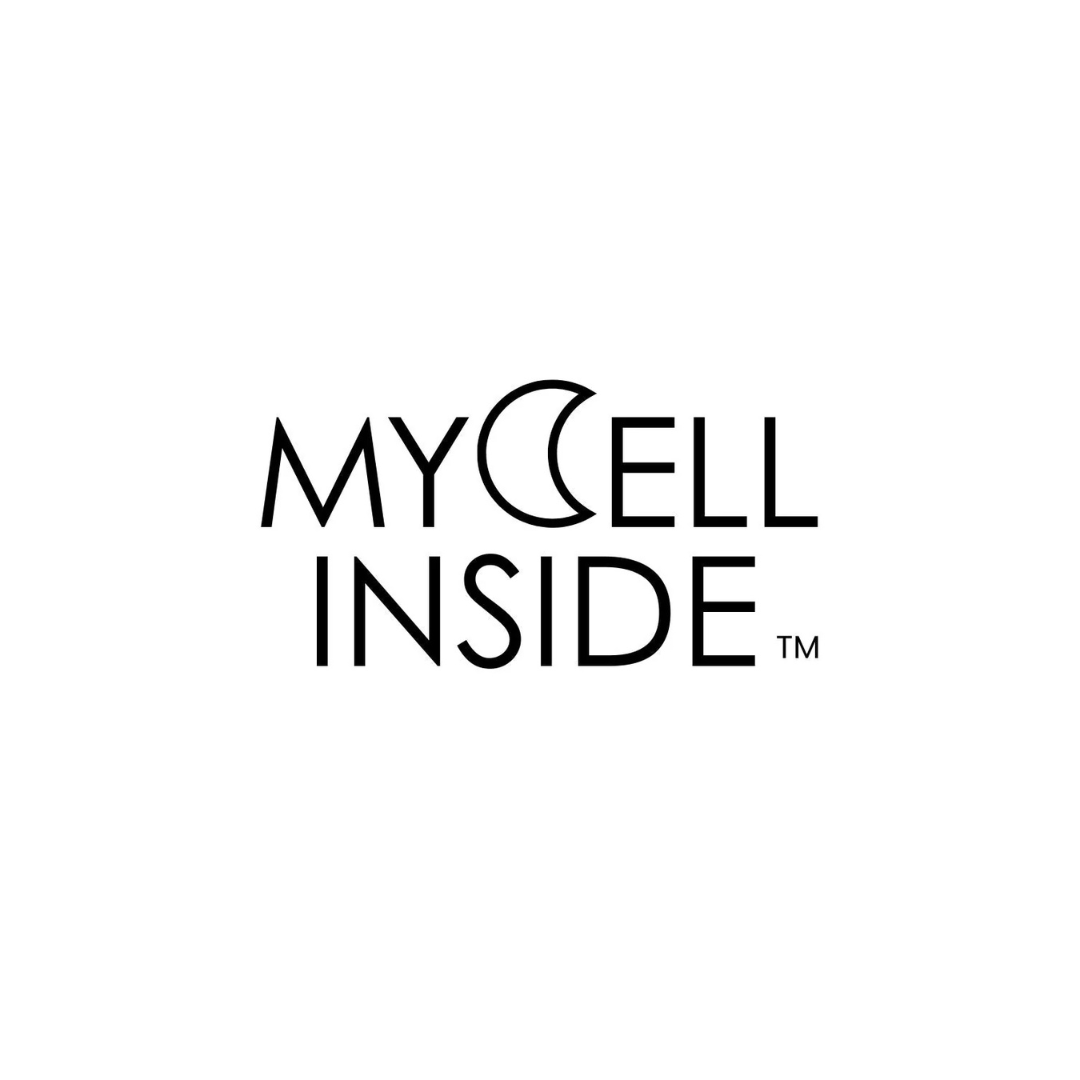 Black text logo on a white background reads MYCELL INSIDE™ with a crescent moon shape forming the letter C in MYCELL. Minimalist and modern design.