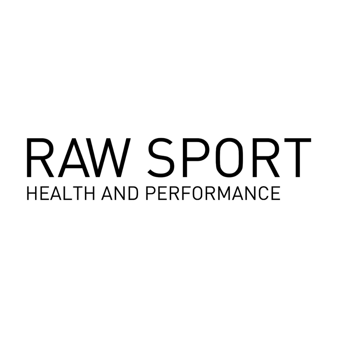 Black text on a white background reads RAW SPORT in large font, with HEALTH AND PERFORMANCE in smaller font underneath.