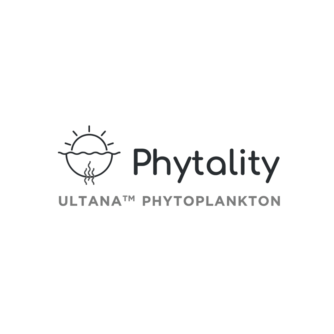 Phytality logo with a sun rising over waves and the text “Phytality” beside it. Below, in gray, it reads “ULTANA™ PHYTOPLANKTON.”.