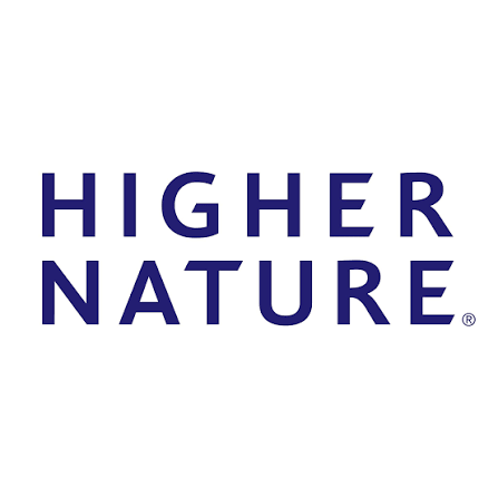 The image shows the words HIGHER NATURE in bold, uppercase, blue letters on a white background.