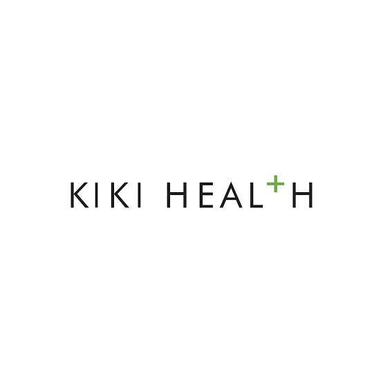 KIKI HEALTH logo with black uppercase letters on a white background; the letter T in HEALTH is replaced by a green plus sign.