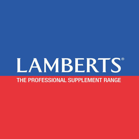Lamberts logo with a blue upper half, red lower half, and white text reading “Lamberts” and “The Professional Supplement Range.”.