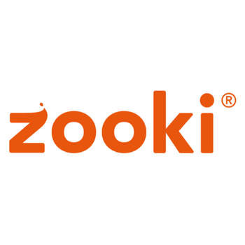 The image shows the word zooki in bold, orange lowercase letters on a white background, with a registered trademark symbol next to it.
