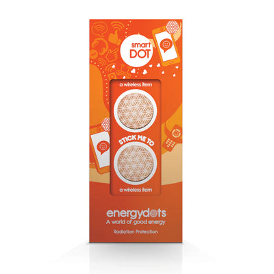The orange packaging of smartDOT displays two circular stickers and the text, "A world of good energy—Radiation Protection for a comfortable workspace." Available at Fisa Health.