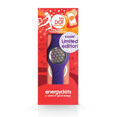BioBAND limited edition purple silicone wristband shown in packaging, designed for comfortable daily wear, available at Fisa Health.