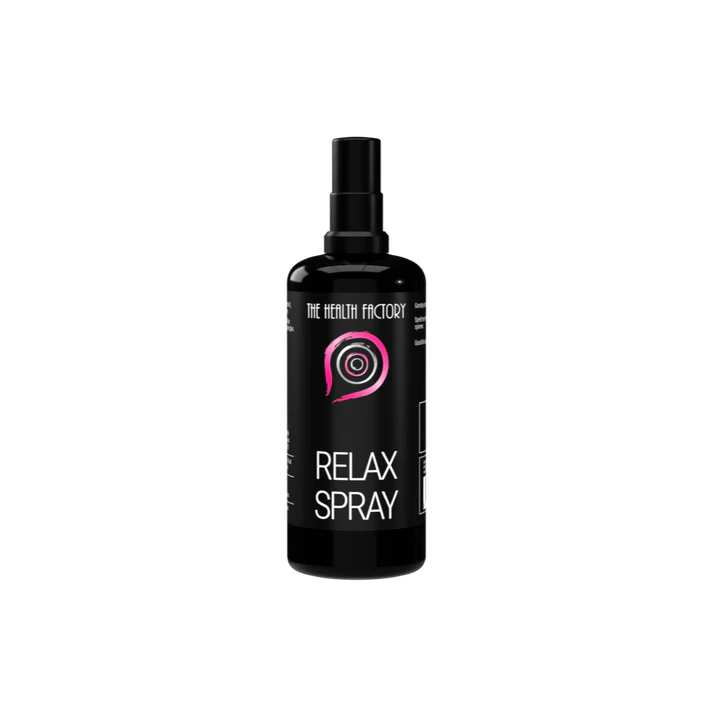 A black spray bottle labeled Magnesium Relax Spray 50ml on a plain white background, available at Fisa Health.