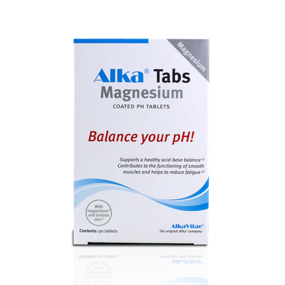Box of Alka® Tabs by Fisa Health containing 90 coated tablets, packaging displays "Balance your pH!" Available at Fisa Health.