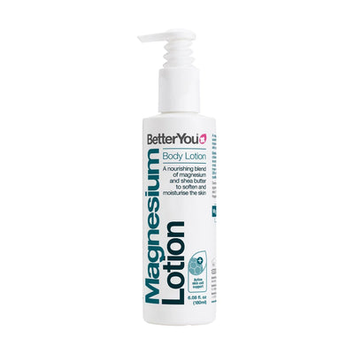 White pump bottle of BetterYou Magnesium Skin Body Lotion 180ml, available at Fisa Health.