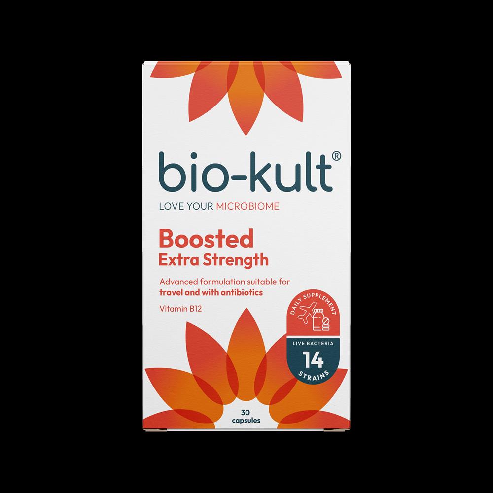 Bio-Kult BOOSTED Extra Strength 30 Capsules by Bio-Kult, a probiotic supplement with 14 live strains and vitamin B12, available at Fisa Health.