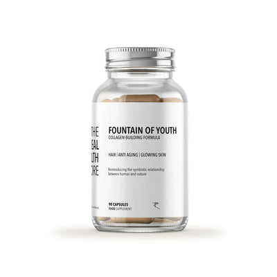 Fountain Of Youth - Collagen Building Formula (90 capsules) shown in a bottle with plant-based extracts packaging, available at Fisa Health.