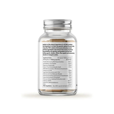 A clear bottle with a silver lid labeled Fountain Of Youth - Collagen Building Formula, 90 capsules, features plant-based extracts, available at Fisa Health.