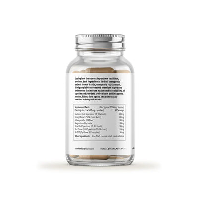 A clear bottle of Health Goddess - Female Vitality Formula (90 Caps) with a white label and black text, featuring Ayurvedic herbs, available at Fisa Health.