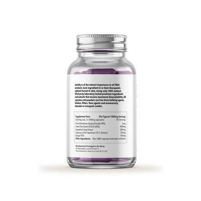 A transparent bottle of Lean Dean Fat Burner with purple capsules and a white label featuring supplement facts in black text, available at Fisa Health.