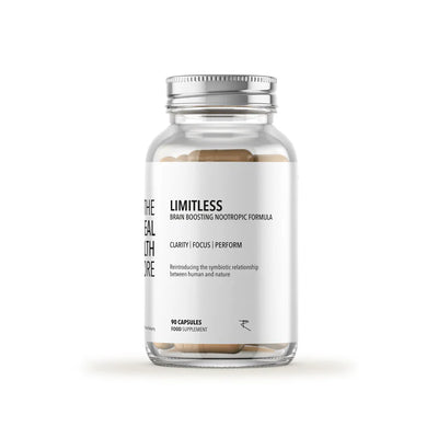 A Limitless Brain Boosting Nootropic Formula bottle containing 90 capsules, with product details on the label, available at Fisa Health.