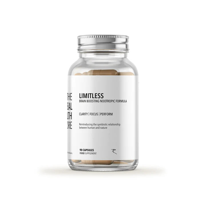 A Limitless Brain Boosting Nootropic Formula bottle containing 90 capsules, with product details on the label, available at Fisa Health.