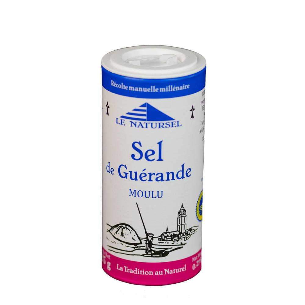 A cylindrical shaker of Le Natursel Organic Celtic Sea Salt Fine Shaker 125g, containing fine unrefined grey sea salt, available at Fisa Health.