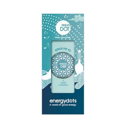 The packaging displays the aquaDOT by Fisa Health in blue, with a circular sticker and decorative illustrations. The brand name "Fisa Health" and product name "aquaDOT" are visible. Available at Fisa Health.