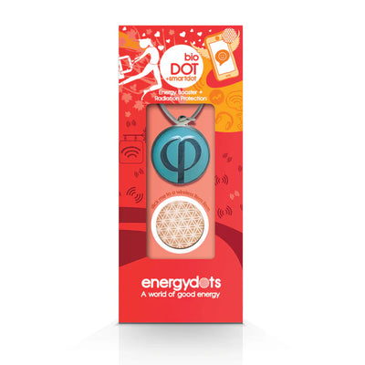 BioTAG + smartDOT wearable device featuring a teal pendant and a geometric sticker, designed as a personal accessory, available at Fisa Health.