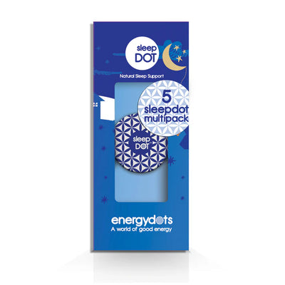 SleepDOT 5-pack multipack featuring a moon and stars design, showing five individual circular patches arranged neatly, available at Fisa Health.