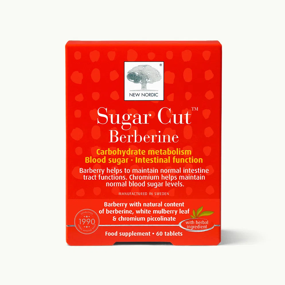 A box of New Nordic Sugar Cut Berberine 60 tablets, available at Fisa Health.